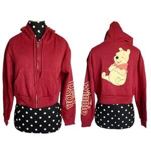 Disney Womens Juniors Hoodie Size XS S Winnie the Pooh Burgundy Cropped Hood